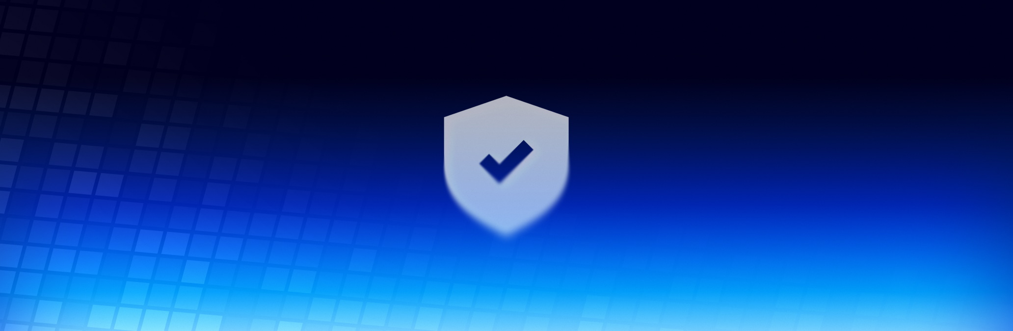 A shield with a checkmark over a gradient blue background
